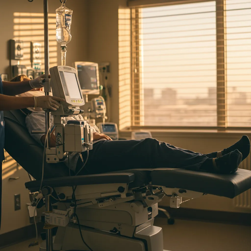 Patient atteint de drépanocytose recevant une thérapie génique par perfusion dans un service hospitalier spécialisé