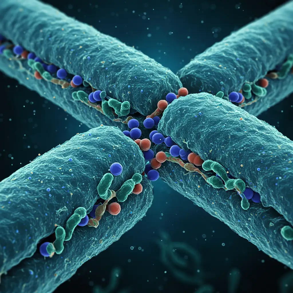 Vue macro d'une membrane bactérienne montrant les porines et pompes à efflux, mécanismes d'imperméabilité et d'expulsion des antibiotiques