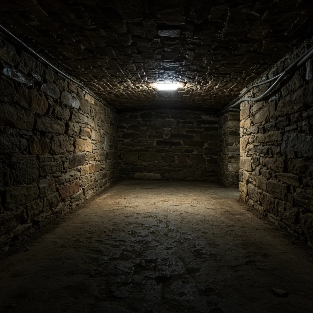 Cave non ventilée sombre et exiguë illustrant les conditions défavorables à l'installation d'un chauffe-eau thermodynamique