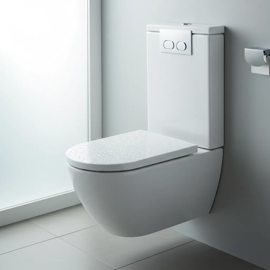 WC moderne alimenté par eau de pluie dans une salle de bain minimaliste contemporaine