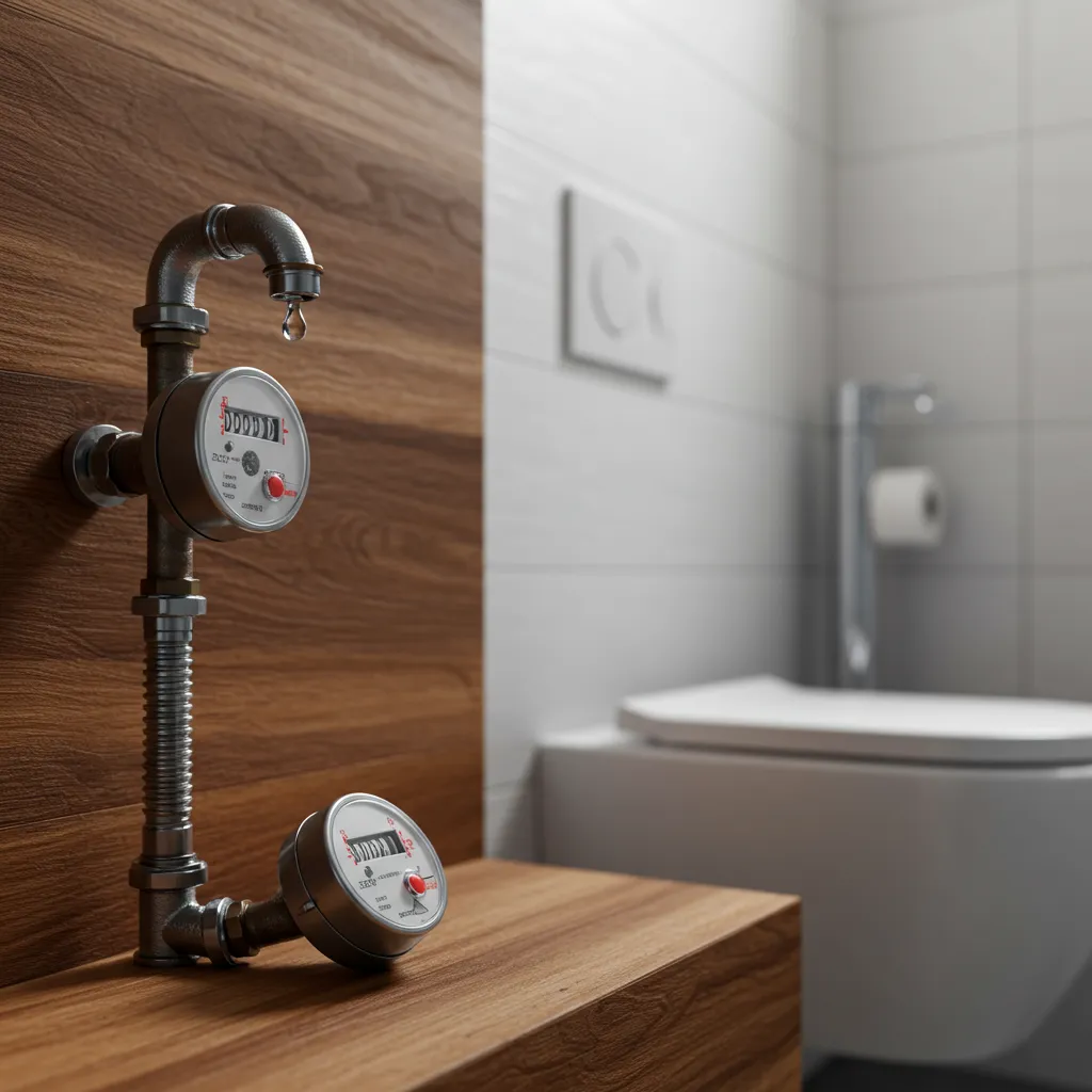 Comparaison entre un compteur d'eau et des toilettes sèches illustrant les économies d'eau réalisées en habitat collectif