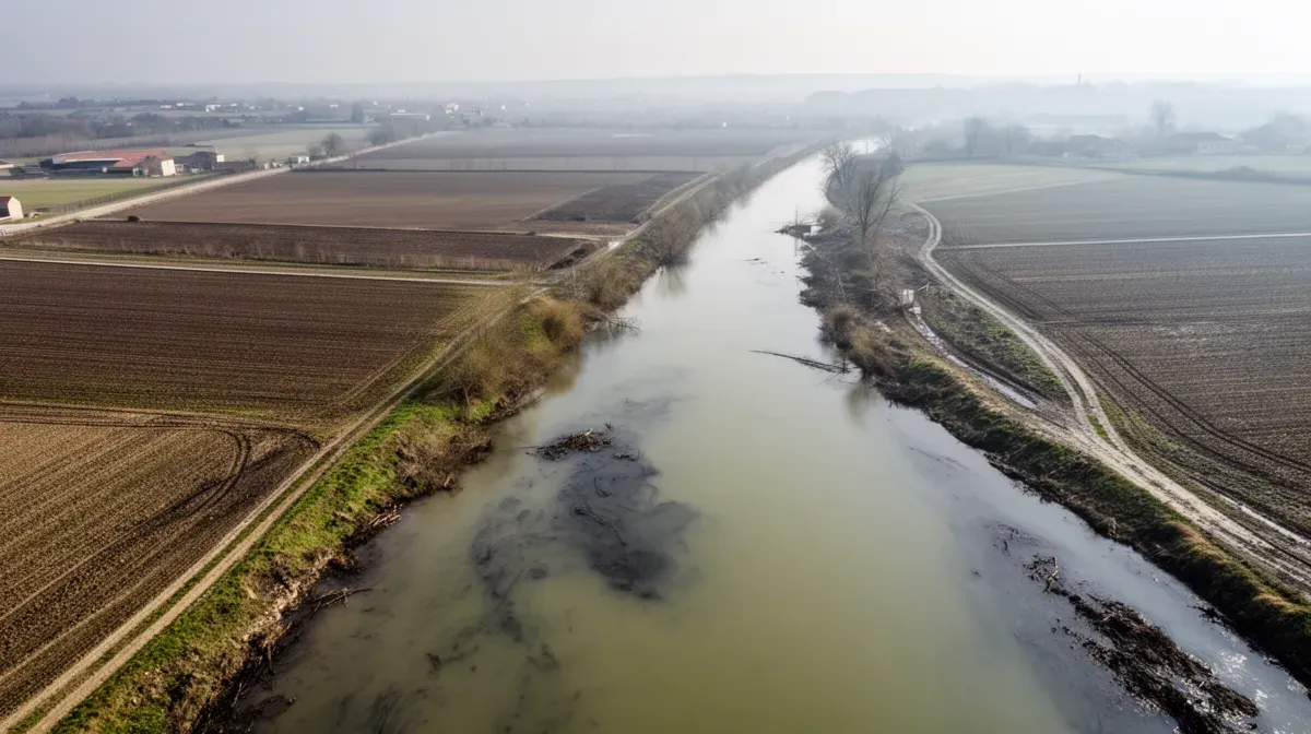 Rivière traversant une zone agricole intensive en France